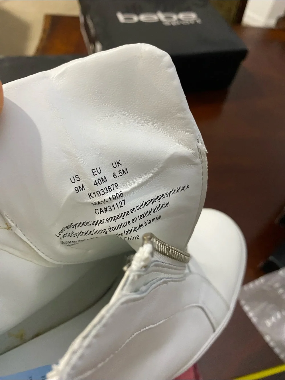 DKNY White Leather Wedge Sneaker Boot with Branded Strap